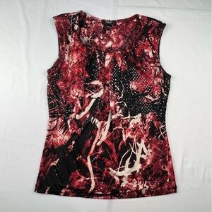 Alfani - Women’s Sleeveless Top - Petite Small - Red and Black w/ clear sequins